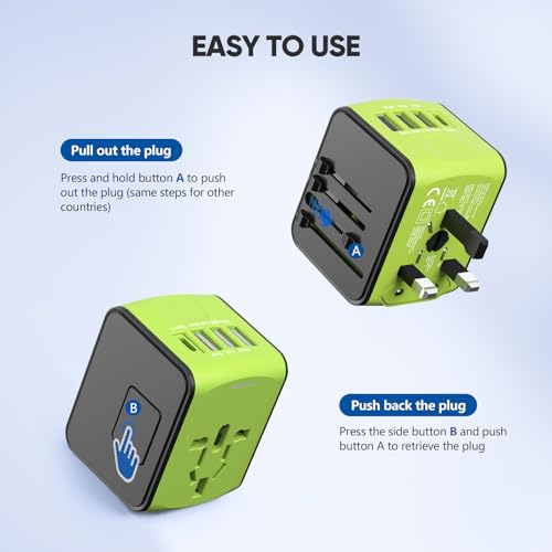 Universal Travel Adapter, Worldwide Travel Power Adapter, International Travel Plug All in One Power Plug Adapter with USB C Port Fast Wall Charging for European, Italy, US, AU & More 170 Countries