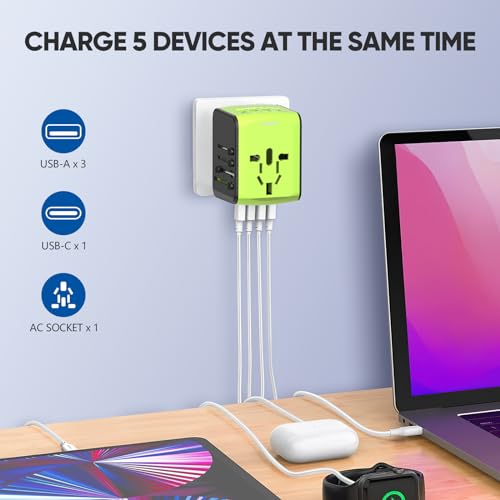 Universal Travel Adapter, Worldwide Travel Power Adapter, International Travel Plug All in One Power Plug Adapter with USB C Port Fast Wall Charging for European, Italy, US, AU & More 170 Countries