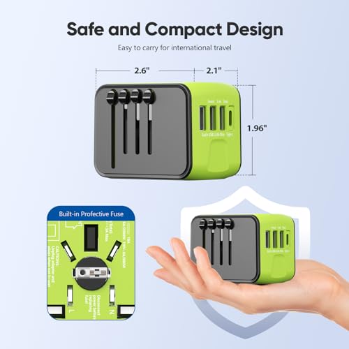 Universal Travel Adapter, Worldwide Travel Power Adapter, International Travel Plug All in One Power Plug Adapter with USB C Port Fast Wall Charging for European, Italy, US, AU & More 170 Countries