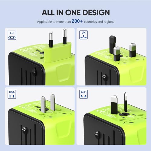 Universal Travel Adapter, Worldwide Travel Power Adapter, International Travel Plug All in One Power Plug Adapter with USB C Port Fast Wall Charging for European, Italy, US, AU & More 170 Countries