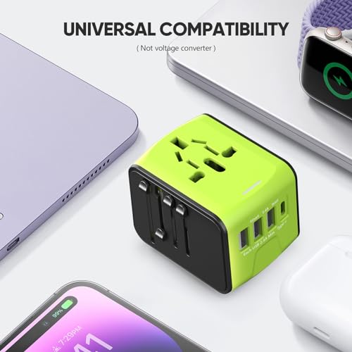 Universal Travel Adapter, Worldwide Travel Power Adapter, International Travel Plug All in One Power Plug Adapter with USB C Port Fast Wall Charging for European, Italy, US, AU & More 170 Countries