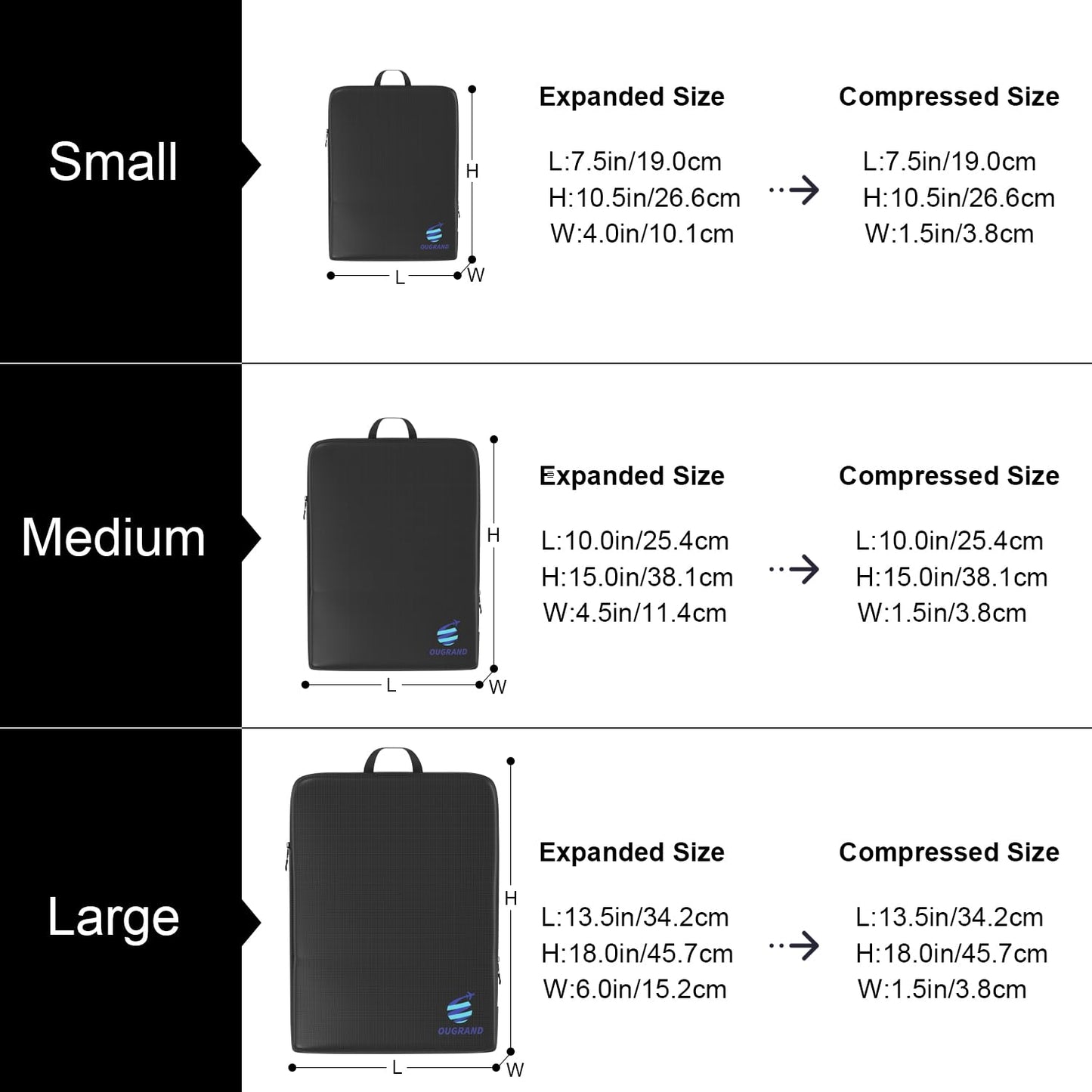 Ougrand Compression Packing Cubes for Travel - 4 Set Expandable Luggage Packing Organizers Compression Packing Cubes for Carry-on Suitcases Travel Essentials Bags