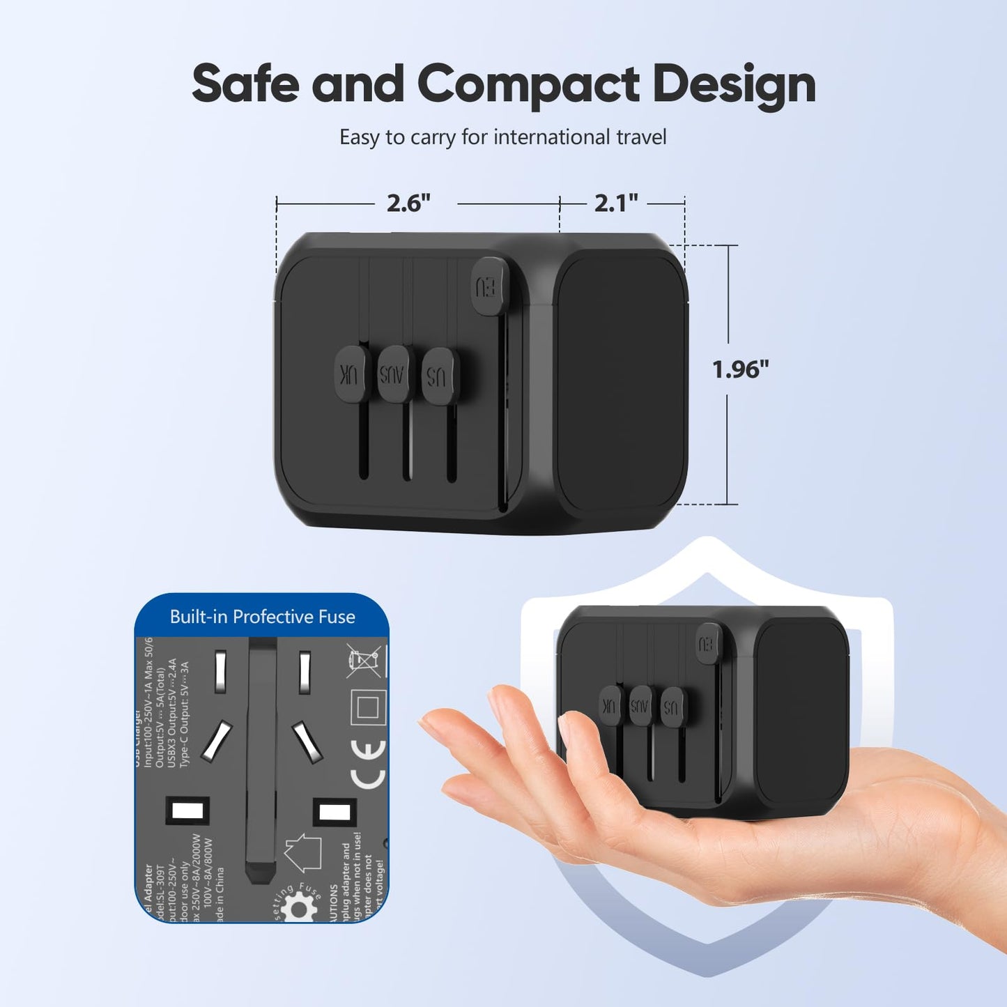 Universal Travel Adapter, Worldwide Travel Power Adapter, International Travel Plug All in One Power Plug Adapter with USB C Port Fast Wall Charging for European, Italy, US, AU & More 170 Countries