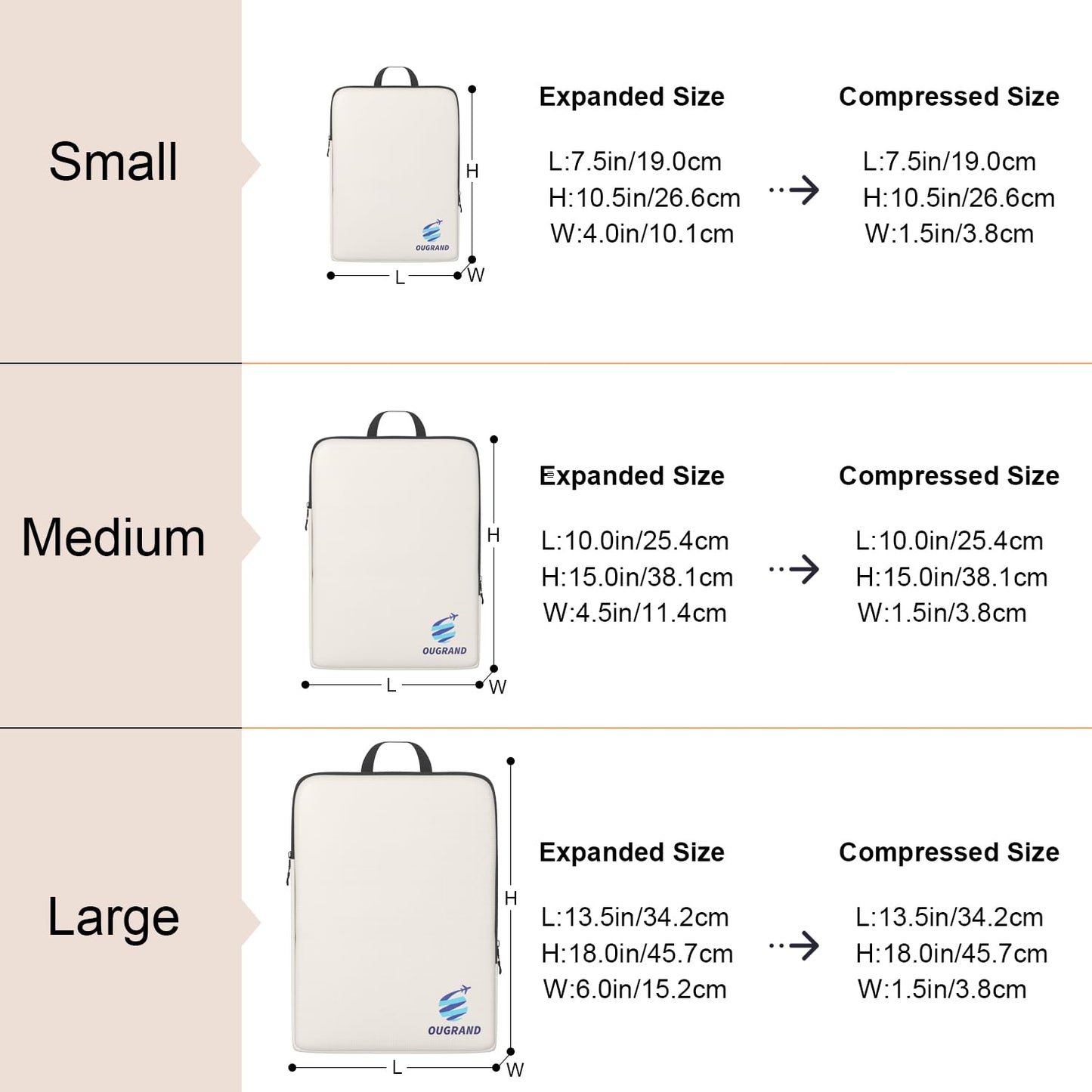 Ougrand Compression Packing Cubes for Travel - Expandable Luggage Packing Organizers Compression Packing Cubes for Carry on Suitcases Travel Essentials Bags