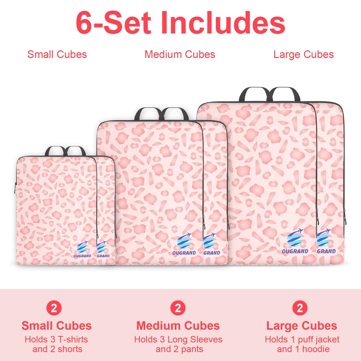 Ougrand Compression Packing Cubes for Travel - Expandable Luggage Packing Organizers Compression Packing Cubes for Carry on Suitcases Travel Essentials Bags