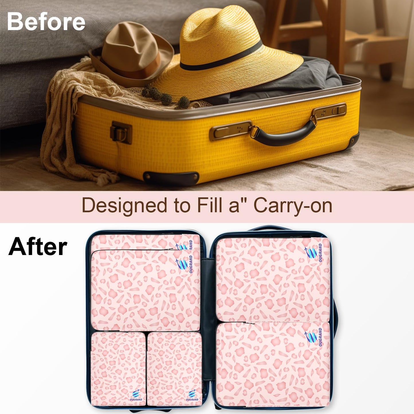 Ougrand Compression Packing Cubes for Travel - Expandable Luggage Packing Organizers Compression Packing Cubes for Carry on Suitcases Travel Essentials Bags