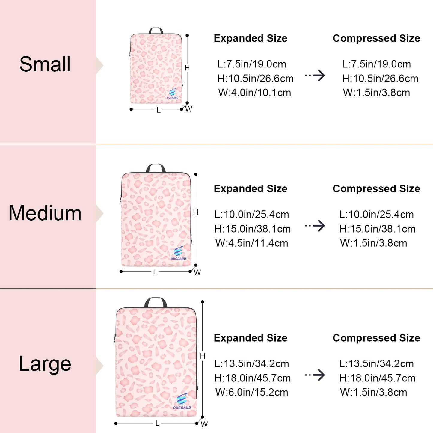 Ougrand Compression Packing Cubes for Travel - Expandable Luggage Packing Organizers Compression Packing Cubes for Carry on Suitcases Travel Essentials Bags