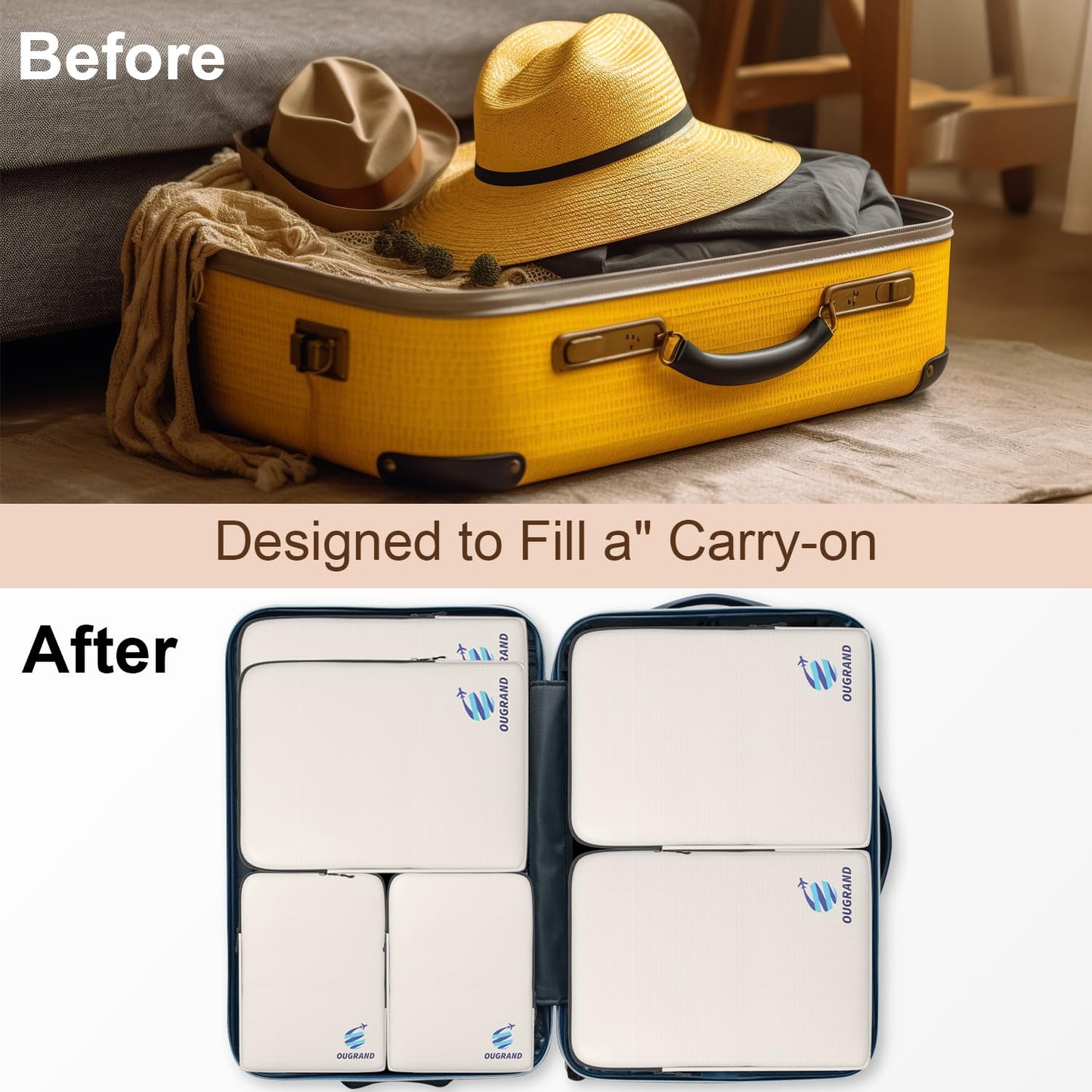 Ougrand Compression Packing Cubes for Travel - Expandable Luggage Packing Organizers Compression Packing Cubes for Carry on Suitcases Travel Essentials Bags