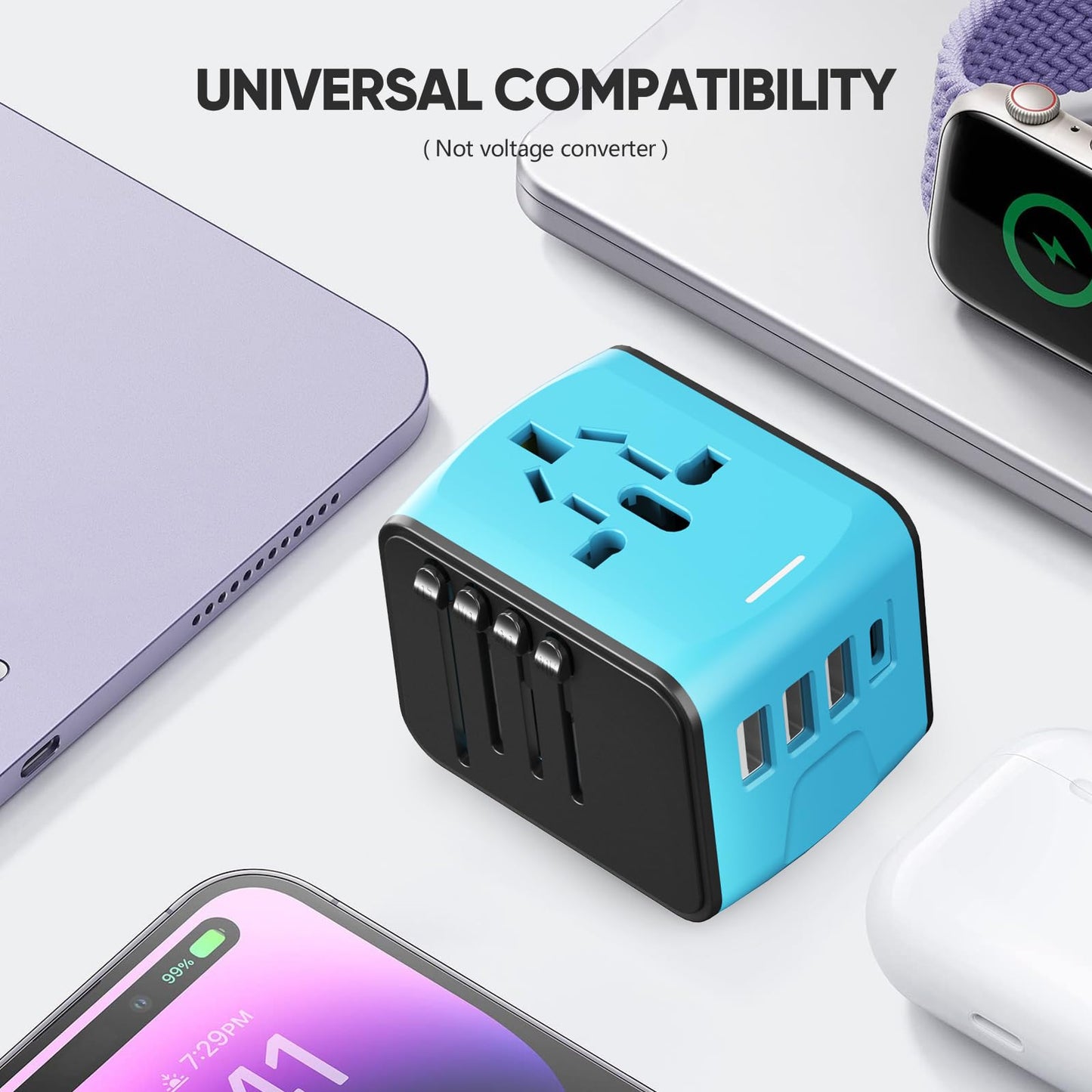 Universal Travel Adapter, Worldwide Travel Power Adapter, International Travel Plug All in One Power Plug Adapter with USB C Port Fast Wall Charging for European, Italy, US, AU & More 170 Countries