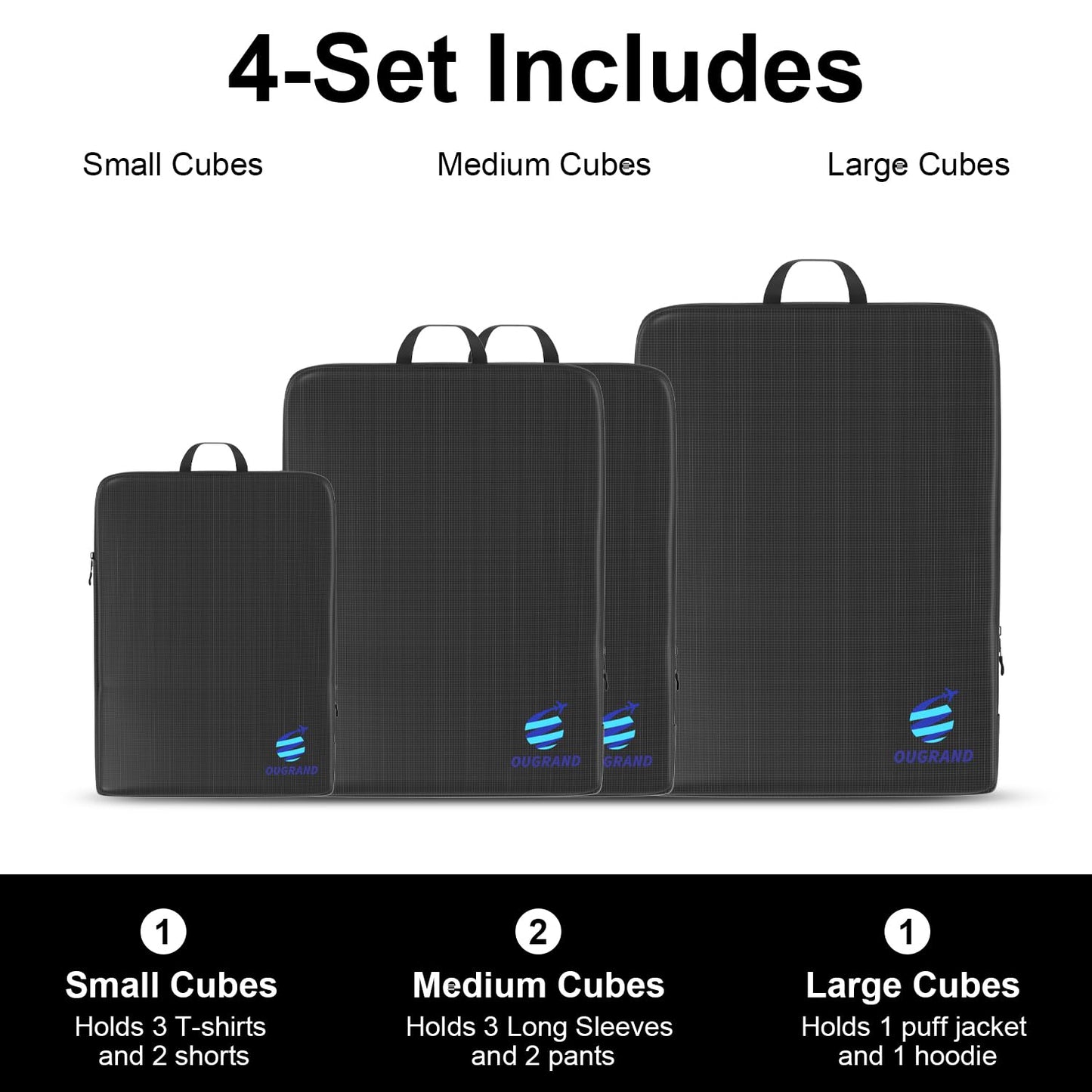 Ougrand Compression Packing Cubes for Travel - 4 Set Expandable Luggage Packing Organizers Compression Packing Cubes for Carry-on Suitcases Travel Essentials Bags